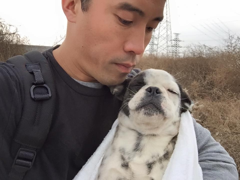 Marc Ching a resgatar um cão