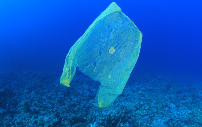 Saco de plástico no mar